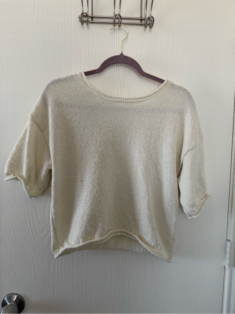 Cream Short-Sleeve Knit Sweater - Women